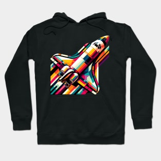 Geometric Space Shuttle Launch | Colorful Astronaut & Rocket | Retro Space Explorer Tee Hoodie